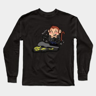 Funny Cute Musician Playing Guitar Busking Cartoon Long Sleeve T-Shirt